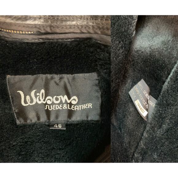 70s Wilsons Black Leather Bomber Jacket with Faux Fur Zip Out Lining - Picture 3 of 9